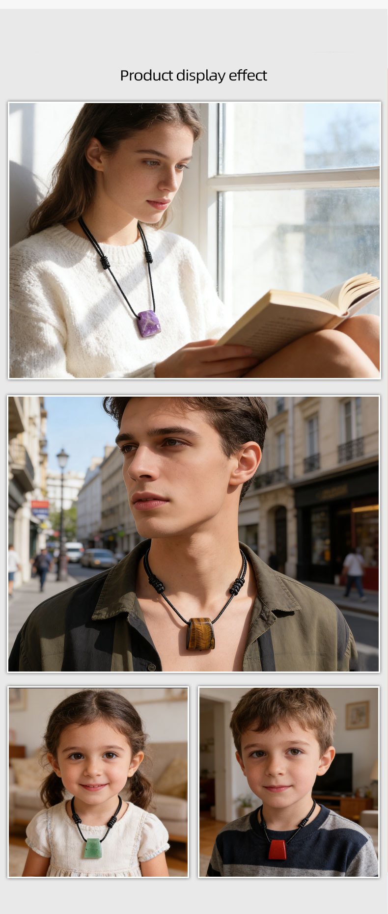 Natural Stone Axe Shape Pendant Necklace Adjustable Rope Hand Carved Vintage Style Large Hole Pendant Necklace