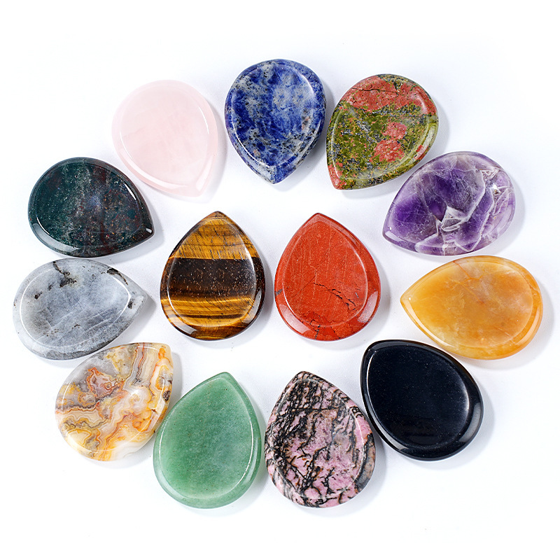 Natural Stone Thumb Worry Stone Teardrop Palm Massage Crystal