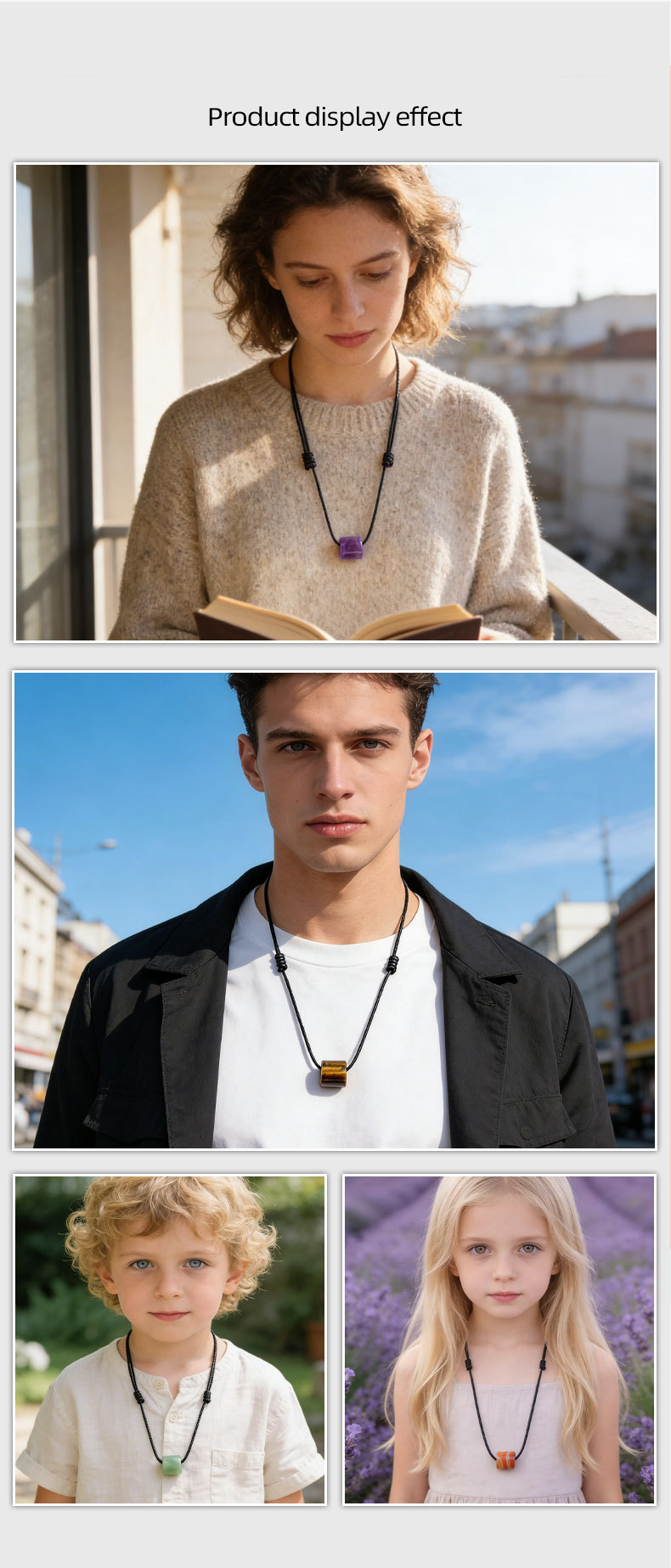 Natural Stone Cylinder Pendant Necklace Adjustable Braided Rope Large Hole Minimalist Vintage Style Everyday Fashion Accessory