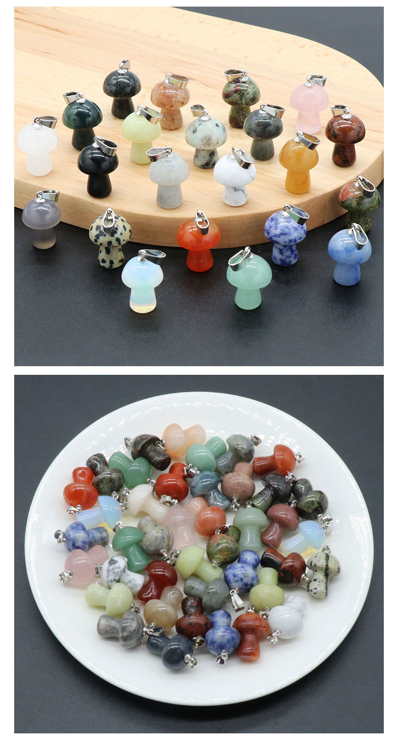 Natural Crystal Mushroom Pendant, Small Stone Mushroom Charm for DIY Necklace, Keychain, Jewelry Making and Cute Everyday Accessories