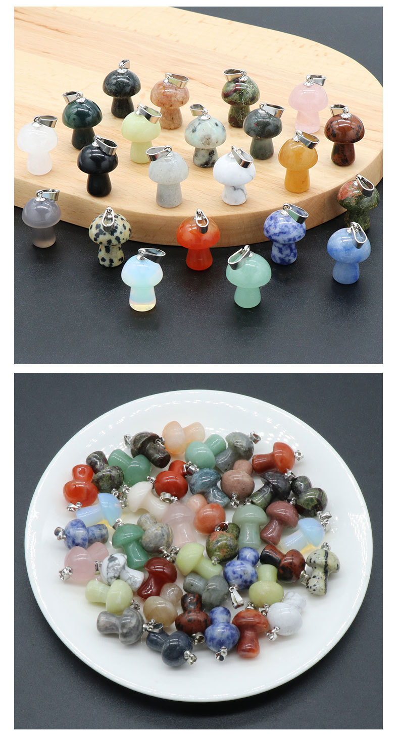 Natural Crystal Mushroom Pendant, Small Stone Mushroom Charm for DIY Necklace, Keychain, Jewelry Making and Cute Everyday Accessories