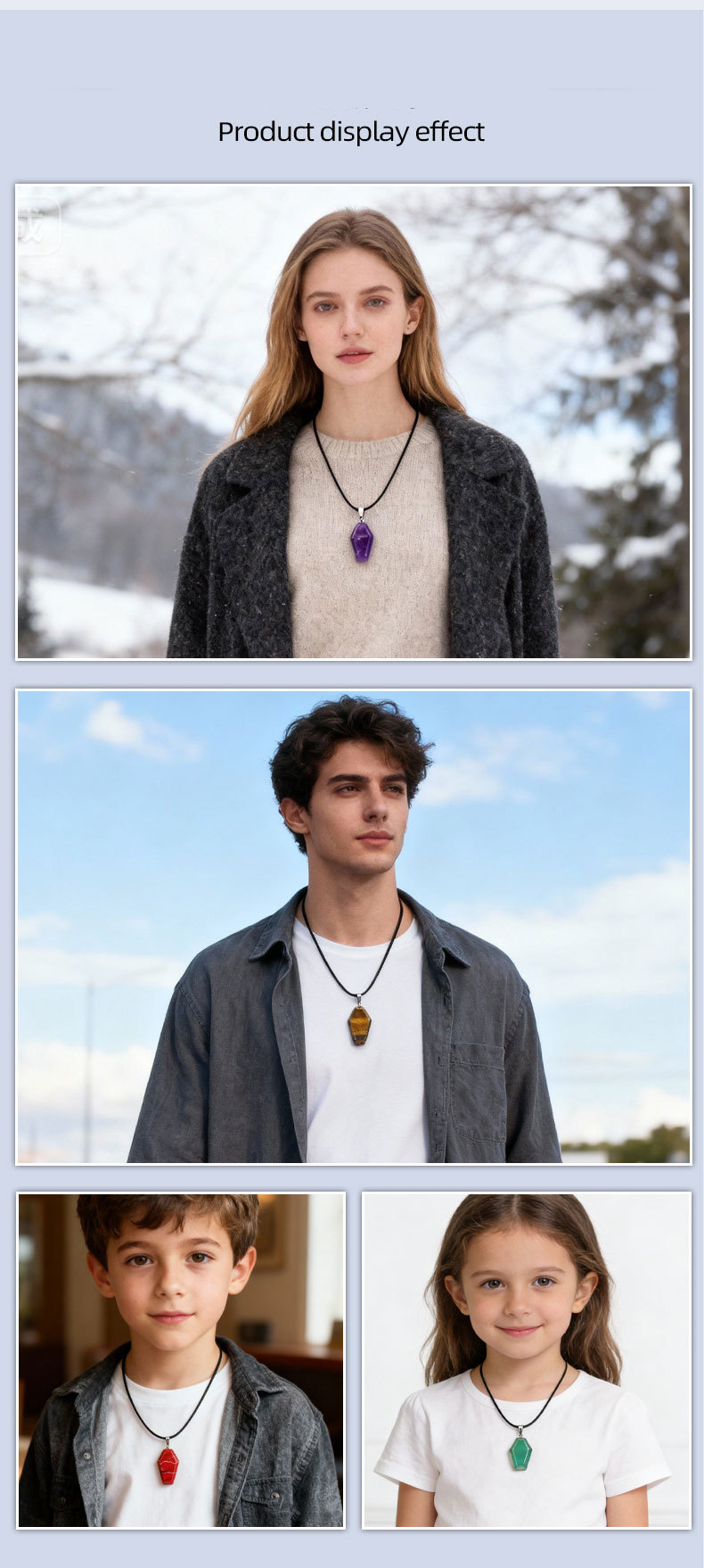 Natural Coffin-Shaped Crystal Pendant Necklace, Faceted Gemstone Coffin Charm, Gothic Style Stone Jewelry for Daily Wear or Seasonal Styling