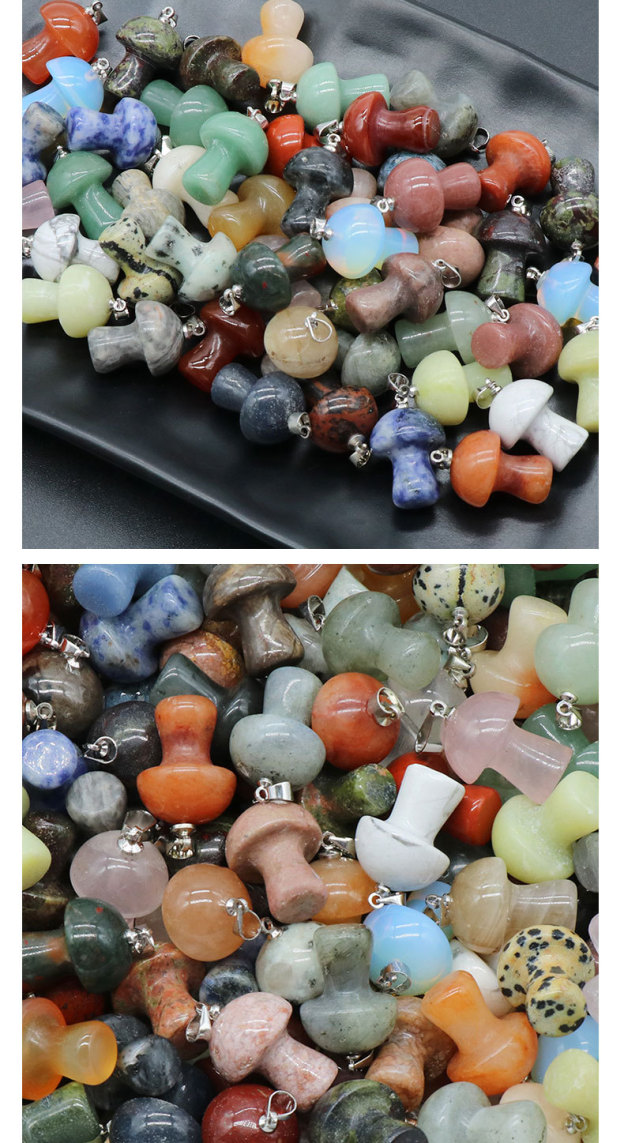 Natural Crystal Mushroom Pendant, Small Stone Mushroom Charm for DIY Necklace, Keychain, Jewelry Making and Cute Everyday Accessories