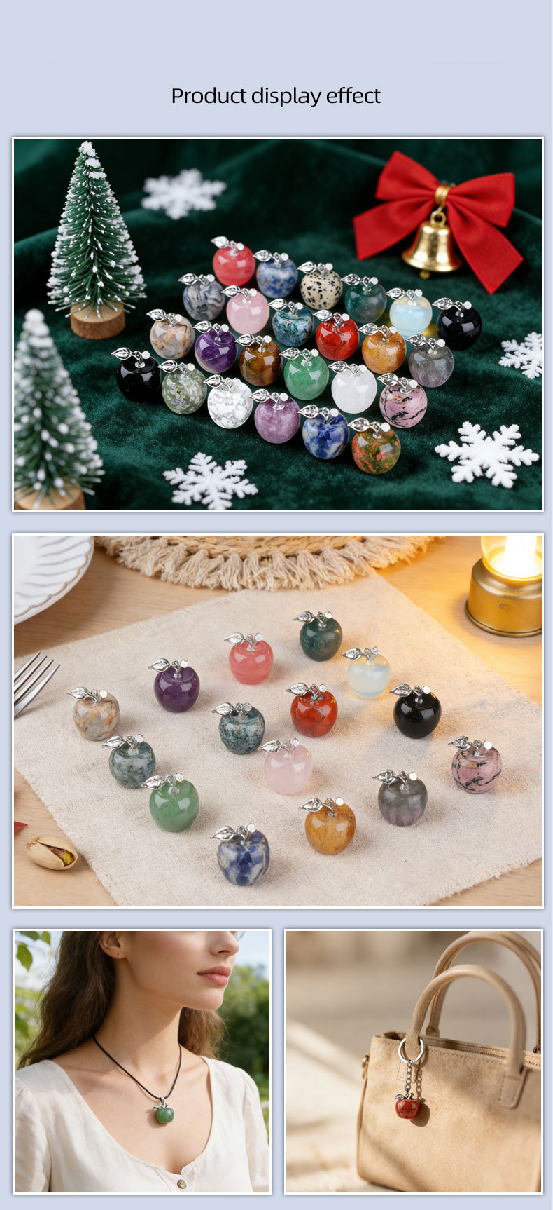 Crystal Fruit Pendant with Leaf, Multi-Color Stone Charm for DIY Necklace or Craft Projects
