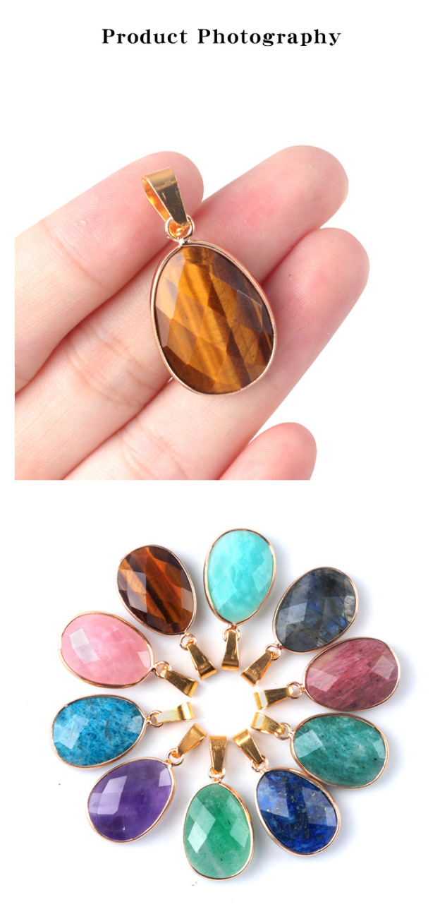 Natural Crystal Faceted Oval Pendant, Copper Wrapped Single Hole Gemstone Charm for DIY Necklace Making and Elegant Jewelry Styling
