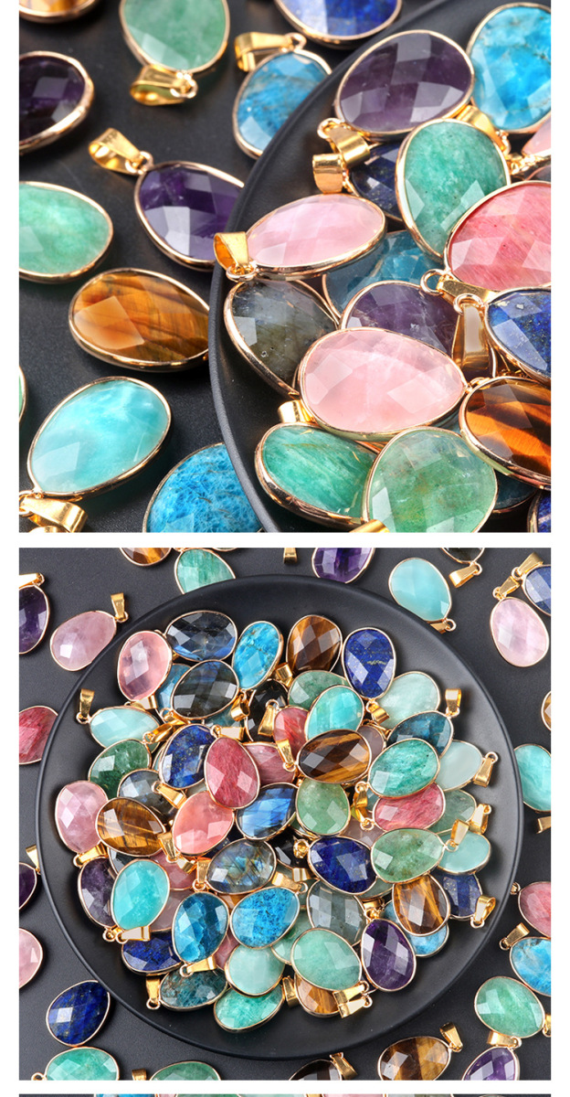 Natural Crystal Faceted Oval Pendant, Copper Wrapped Single Hole Gemstone Charm for DIY Necklace Making and Elegant Jewelry Styling