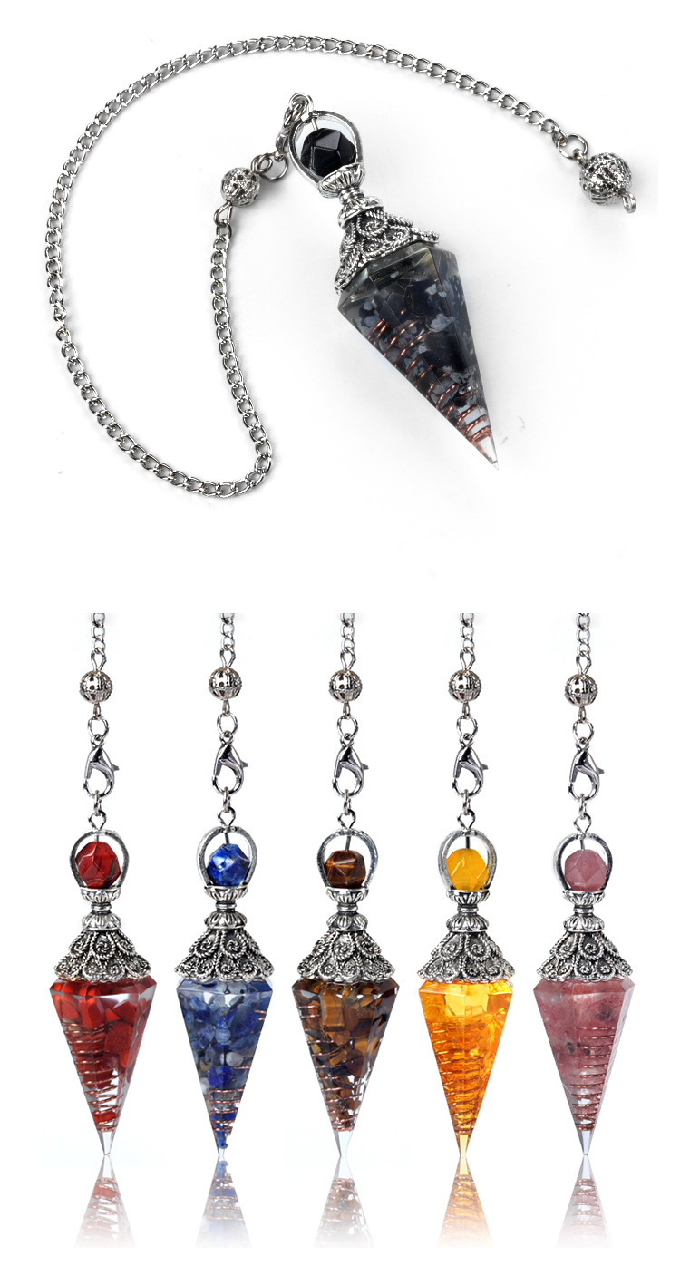 Resin Crystal Chip Pendulum Necklace Silver Chain Hexagonal Cone Stone Dowsing Pendant Jewelry Accessory 20260210