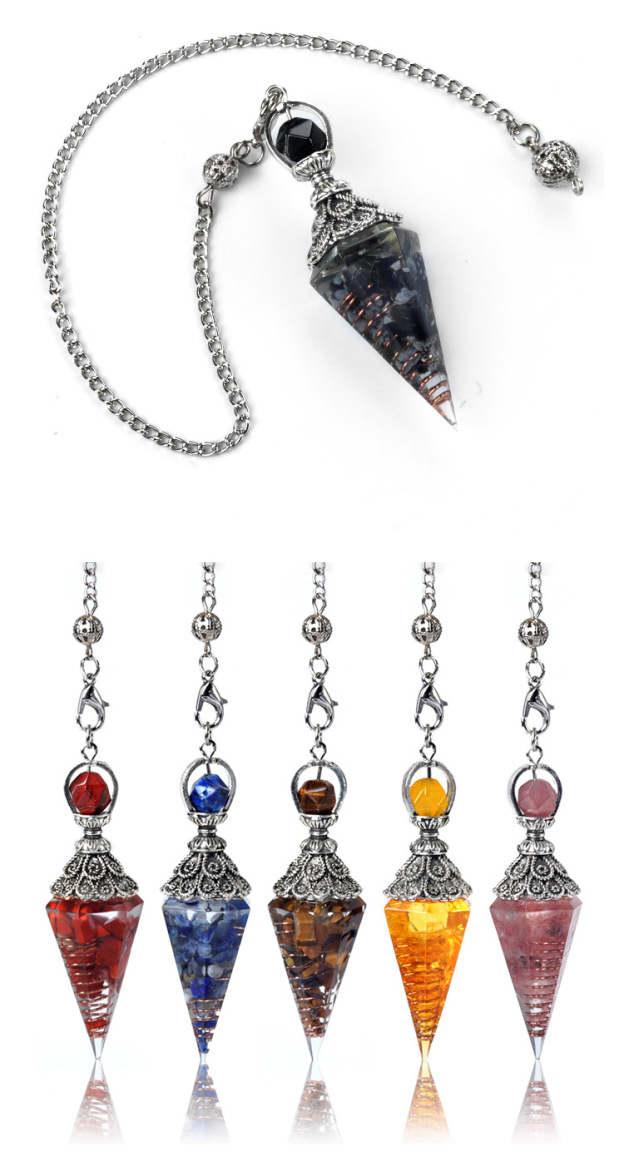 Resin Crystal Chip Pendulum Necklace Silver Chain Hexagonal Cone Stone Dowsing Pendant Jewelry Accessory 20260210