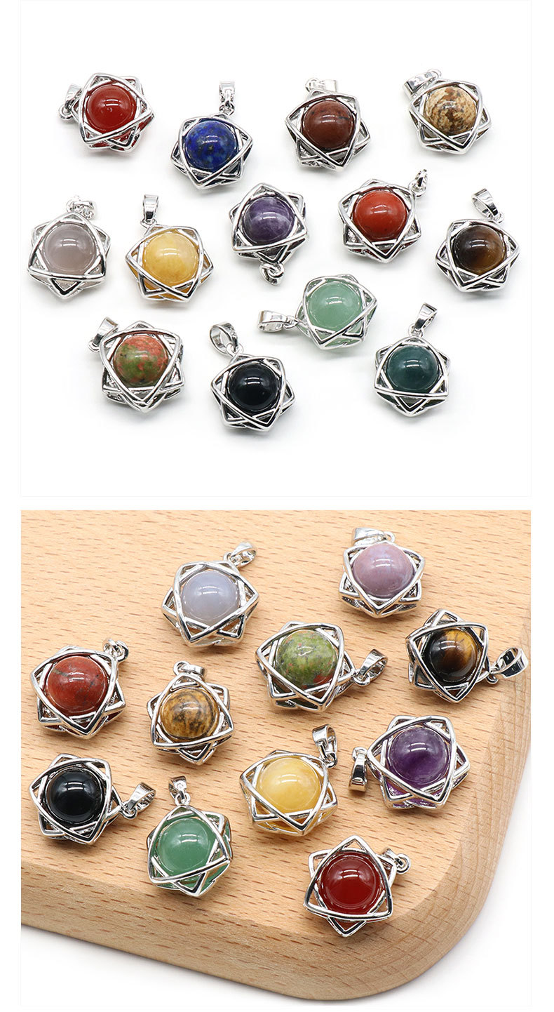 Natural Crystal Hexagram Pendant, Star Cage Gemstone Charm with Round Stone Bead for DIY Bracelet, Necklace Making and Handmade Jewelry Accessories
