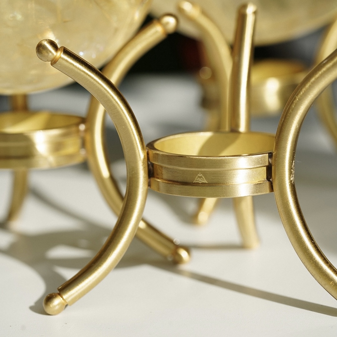 Solid Brass Crystal Sphere Stand, Reversible Display Base for Stone Balls, Tabletop Decor Holder for DIY & Wholesale