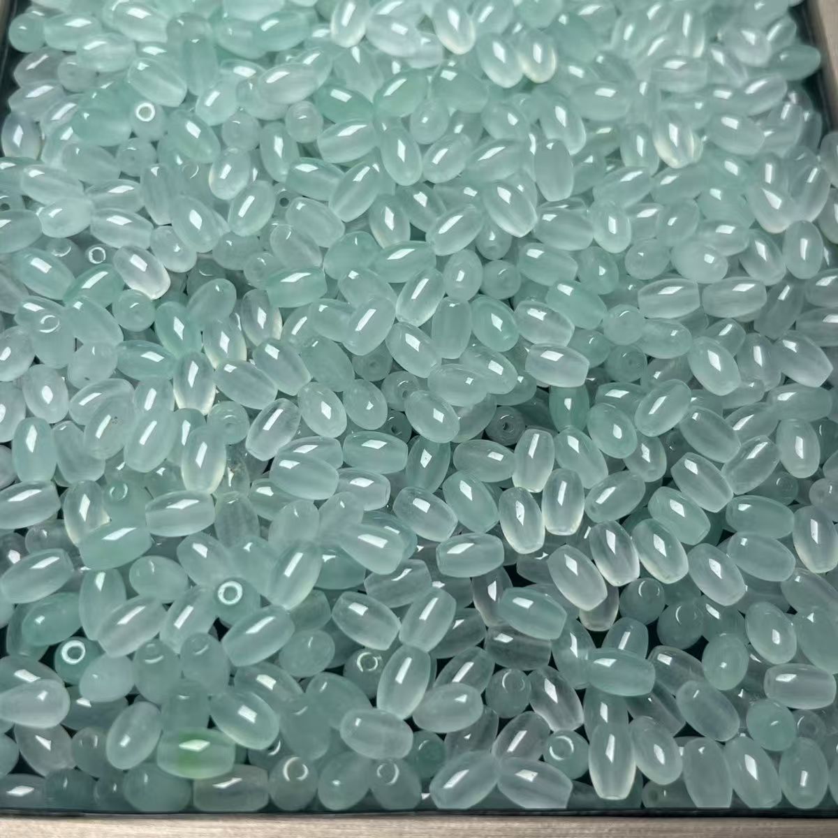 Ice Type Bashan Jade Rice Beads 9×6mm, Natural Light Green Jade Beads for DIY Bracelet and Necklace Making