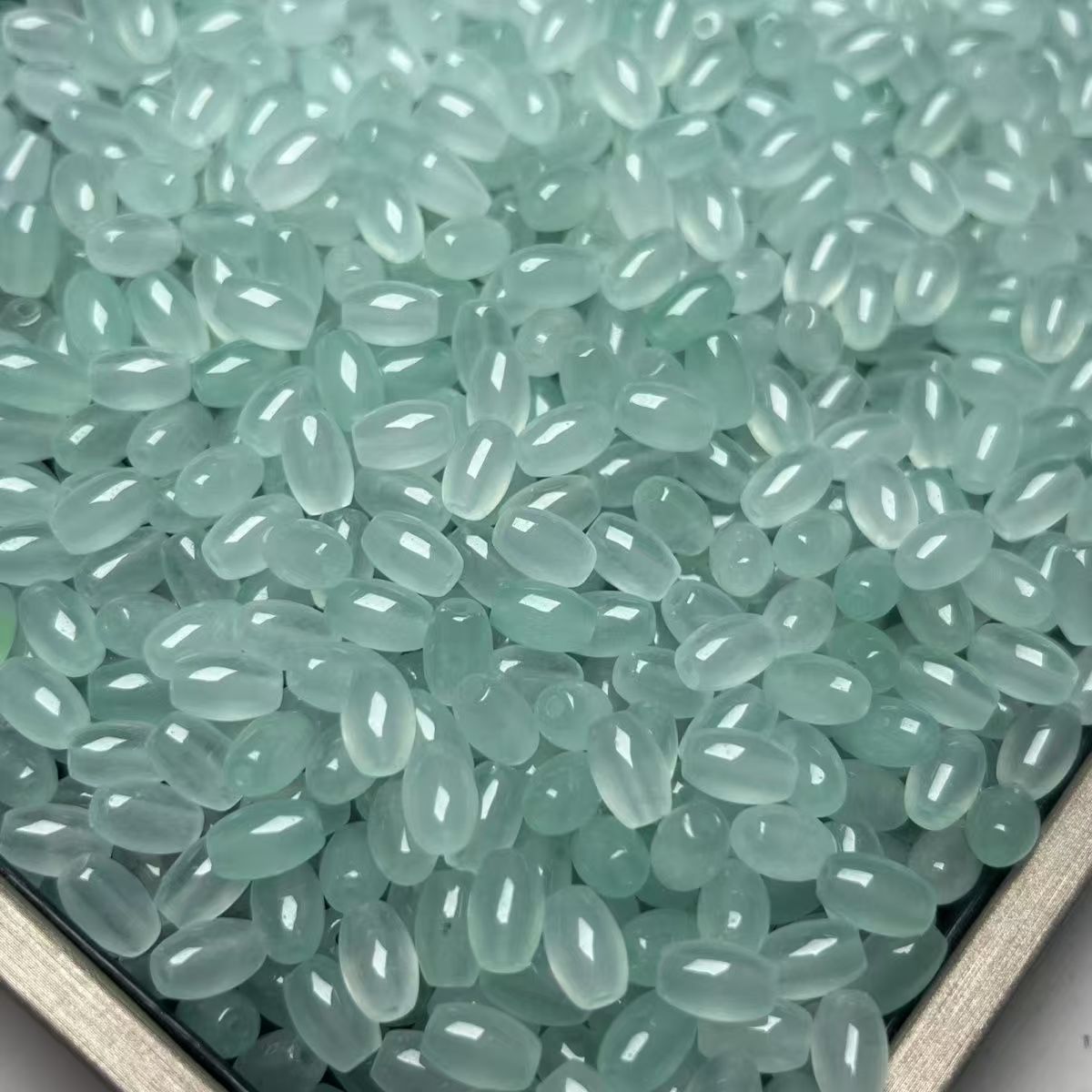 Ice Type Bashan Jade Rice Beads 9×6mm, Natural Light Green Jade Beads for DIY Bracelet and Necklace Making