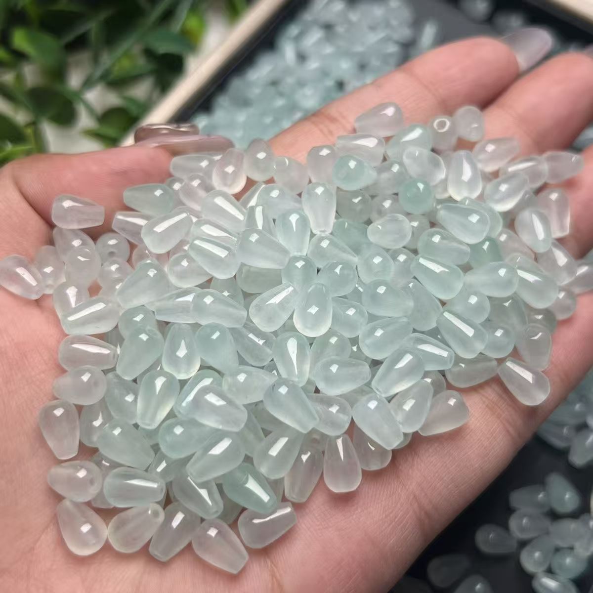 Ice Type Bashan Jade Rice Beads 9×6mm, Natural Light Green Jade Beads for DIY Bracelet and Necklace Making