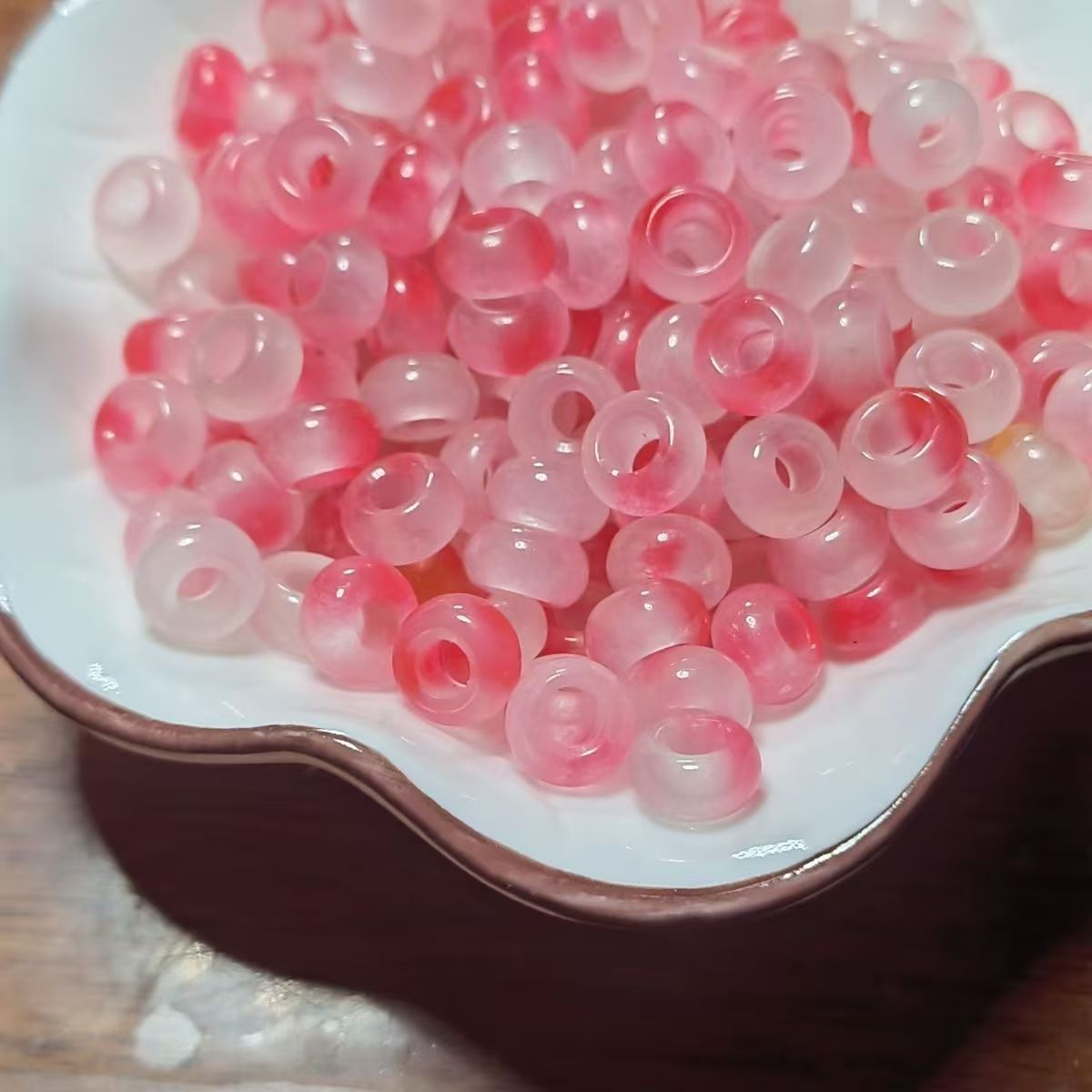 Icy Red White Floating Quartzite Jade Lucky Ring Beads 6x10mm, Natural Large Hole Donut Beads for Bracelet Necklace DIY Jewelry Making