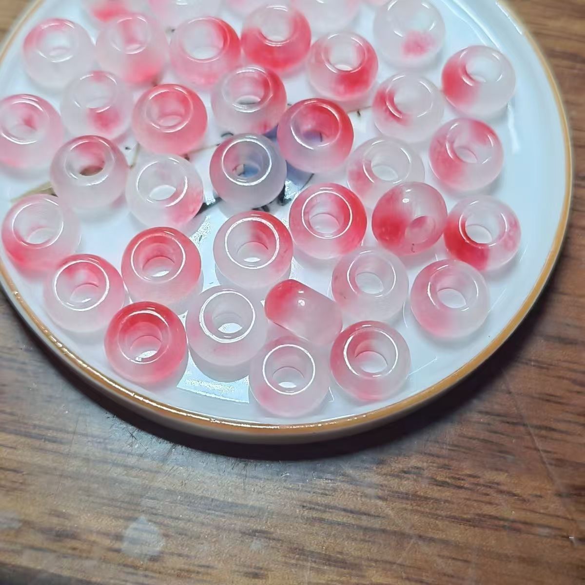 Icy Red White Floating Quartzite Jade Lucky Ring Beads 6x10mm, Natural Large Hole Donut Beads for Bracelet Necklace DIY Jewelry Making