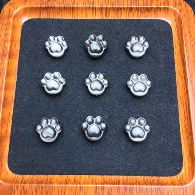 Natural Silver Sheen Obsidian Cat Paw Bead Charm, Carved Gemstone DIY Jewelry Making Pendant, Animal Paw Bracelet Necklace Accessory
