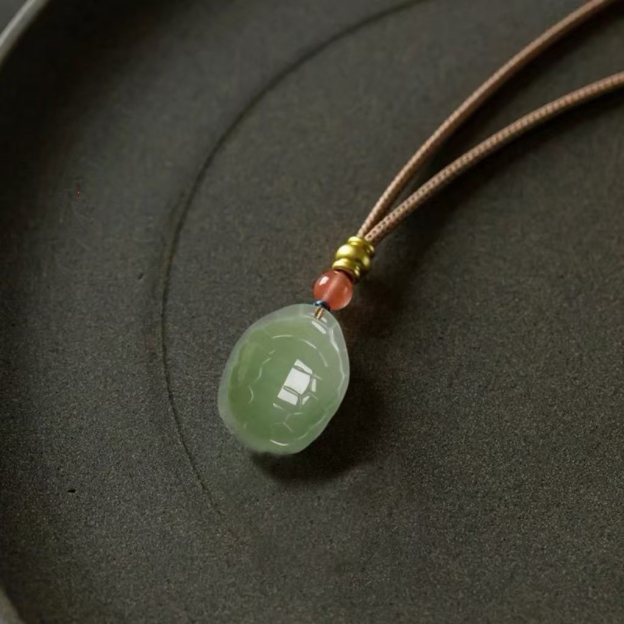 Natural Jade Turtle Shell Pendant Charm, Hand Carved Stone Bag Hanging Ornament, New Style Keychain Car Hanging Accessory