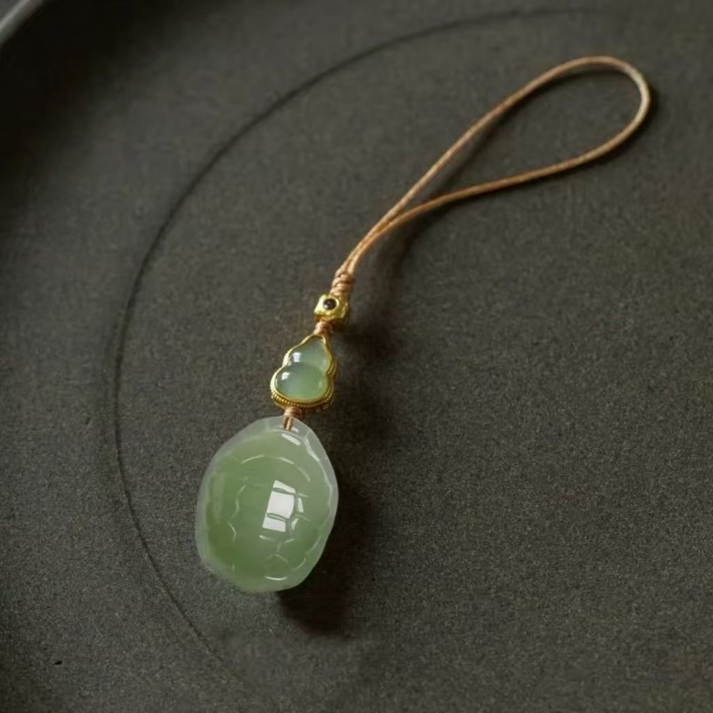 Natural Jade Turtle Shell Pendant Charm, Hand Carved Stone Bag Hanging Ornament, New Style Keychain Car Hanging Accessory