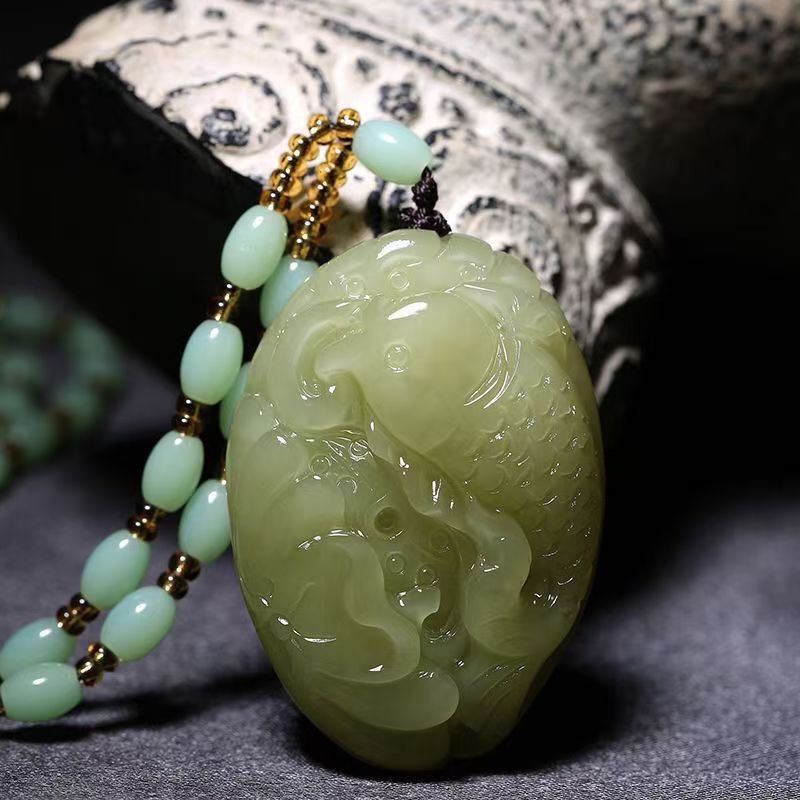 Natural Hetian Jade Fish Pendant Necklace, Hand Carved Green Jade Prosperity Charm, Traditional Yearly Abundance Amulet 20260214 - 05