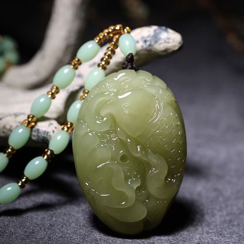 Natural Hetian Jade Fish Pendant Necklace, Hand Carved Green Jade Prosperity Charm, Traditional Yearly Abundance Amulet 20260214 - 05