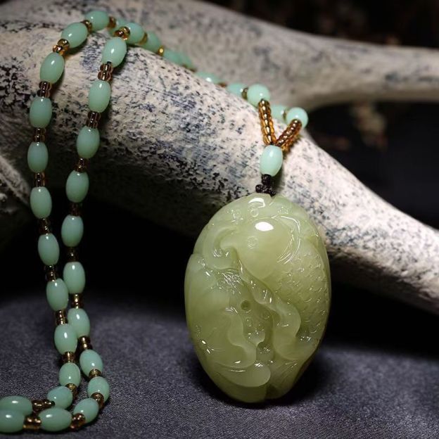 Natural Hetian Jade Fish Pendant Necklace, Hand Carved Green Jade Prosperity Charm, Traditional Yearly Abundance Amulet 20260214 - 05