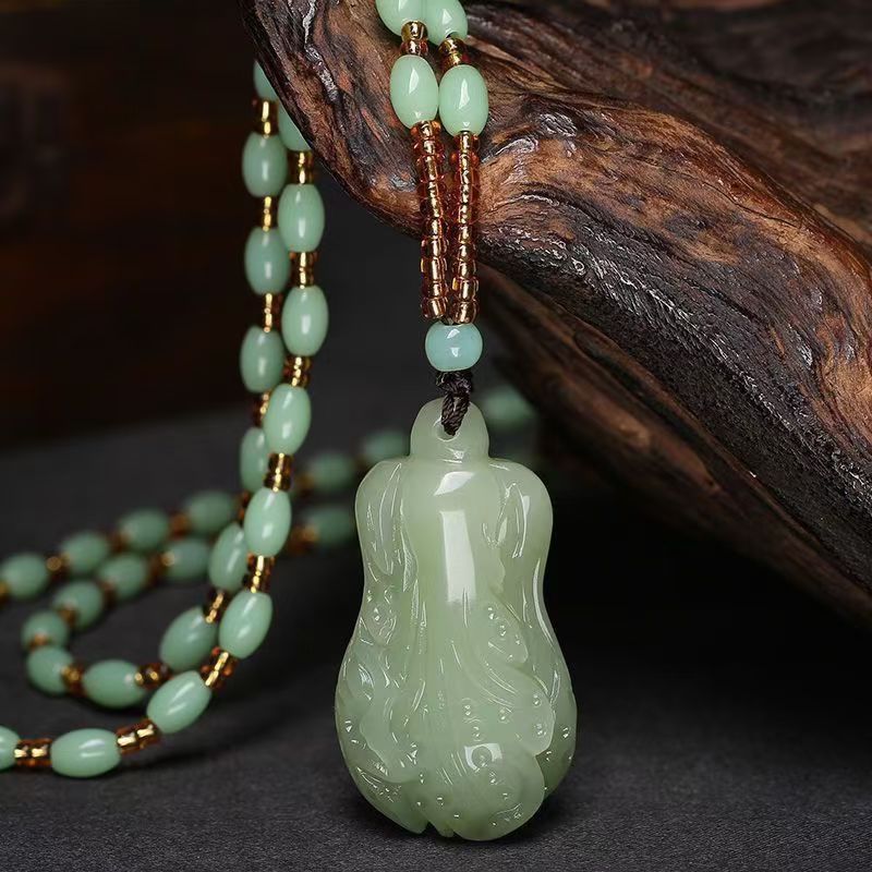 Natural Hetian Jade Vegetable Pendant Necklace, Hand Carved Green Jade Cabbage Charm, Prosperity Symbol Jade Amulet 20260214 -07
