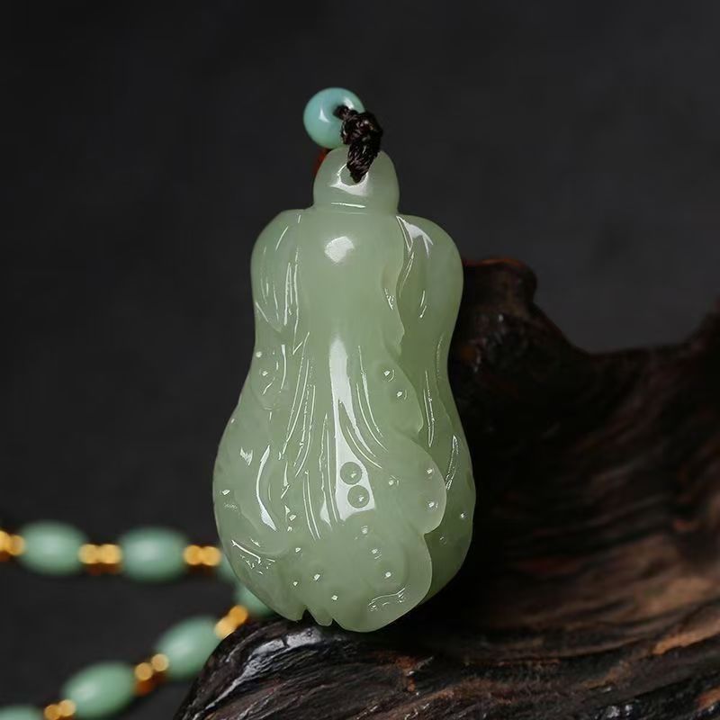 Natural Hetian Jade Vegetable Pendant Necklace, Hand Carved Green Jade Cabbage Charm, Prosperity Symbol Jade Amulet 20260214 -07