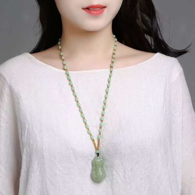 Natural Hetian Jade Vegetable Pendant Necklace, Hand Carved Green Jade Cabbage Charm, Prosperity Symbol Jade Amulet 20260214 -07
