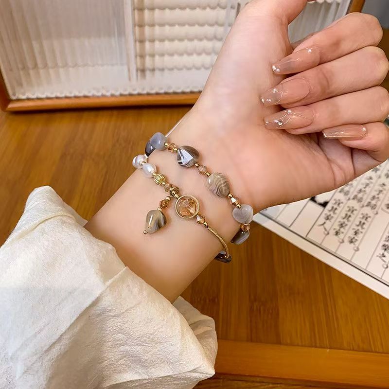 Natural Gemstone Layered Bracelet Set Women Elegant Beaded Stackable Bracelet Neutral Tone Crystal Wrist Jewelry 20260215 - 05