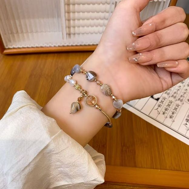 Natural Gemstone Layered Bracelet Set Women Elegant Beaded Stackable Bracelet Neutral Tone Crystal Wrist Jewelry 20260215 - 05