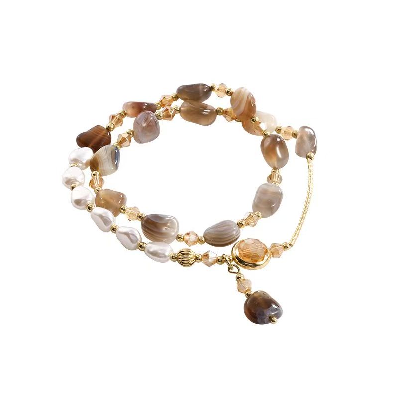 Natural Gemstone Layered Bracelet Set Women Elegant Beaded Stackable Bracelet Neutral Tone Crystal Wrist Jewelry 20260215 - 05