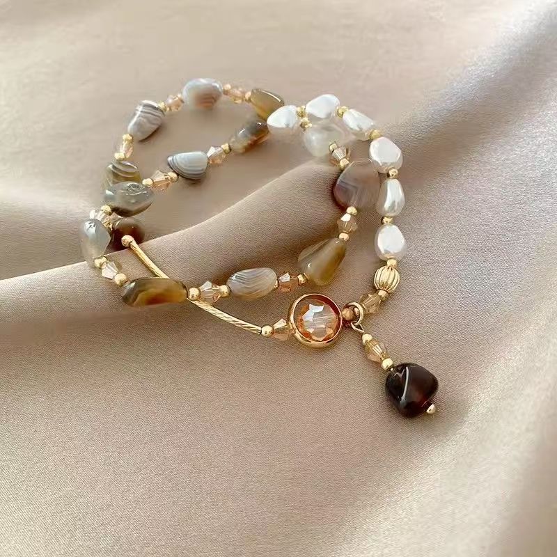 Natural Gemstone Layered Bracelet Set Women Elegant Beaded Stackable Bracelet Neutral Tone Crystal Wrist Jewelry 20260215 - 05
