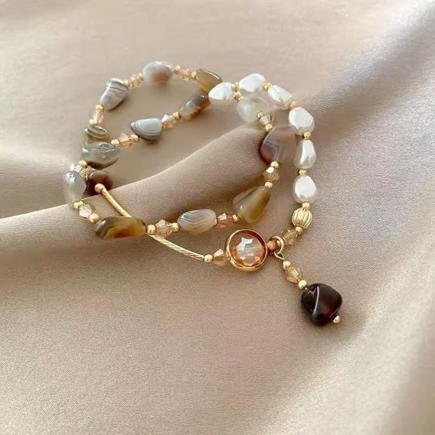 Natural Gemstone Layered Bracelet Set Women Elegant Beaded Stackable Bracelet Neutral Tone Crystal Wrist Jewelry 20260215 - 05