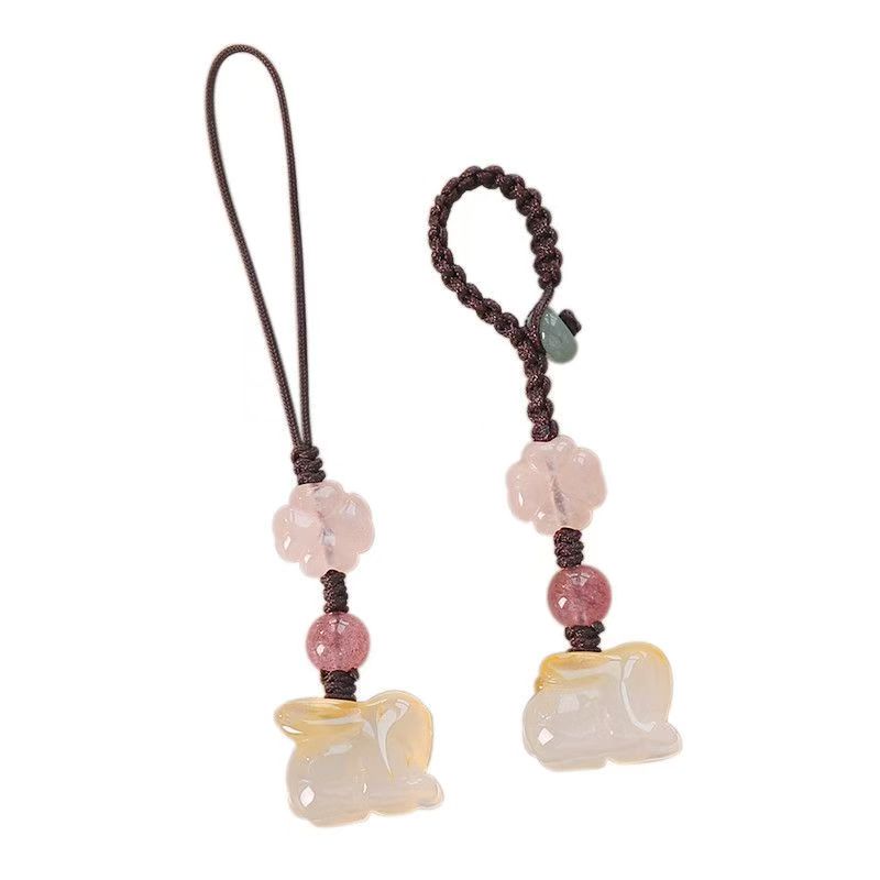 Natural Chalcedony Rabbit Pendant Mini Gemstone Bunny Charm Cute Phone Strap Keychain Bag Hanging Ornament 20260215 - 08