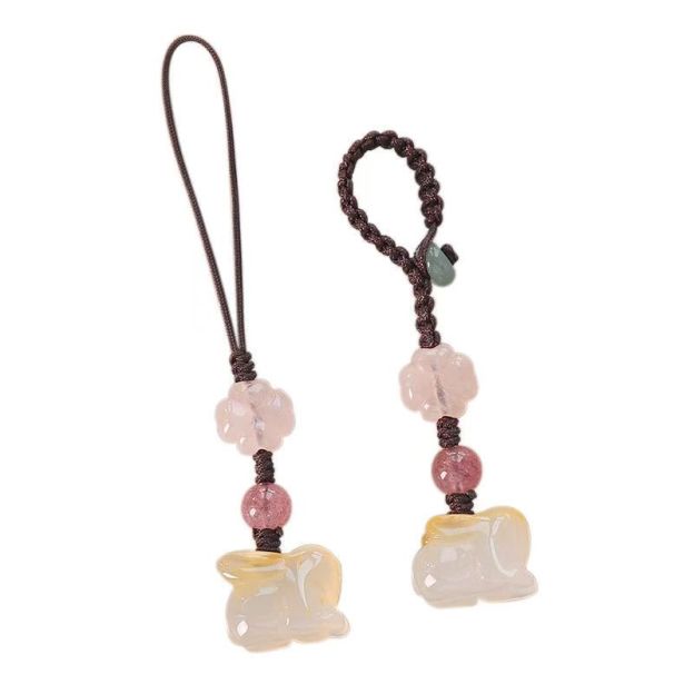Natural Chalcedony Rabbit Pendant Mini Gemstone Bunny Charm Cute Phone Strap Keychain Bag Hanging Ornament 20260215 - 08