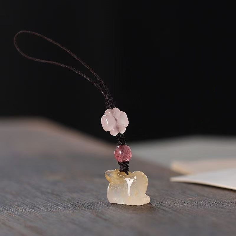 Natural Chalcedony Rabbit Pendant Mini Gemstone Bunny Charm Cute Phone Strap Keychain Bag Hanging Ornament 20260215 - 08