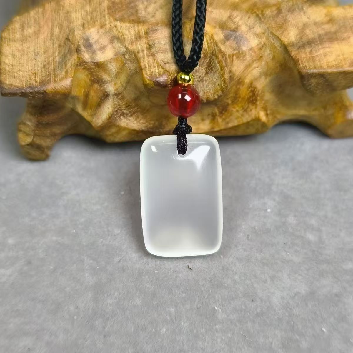 Natural Chalcedony Peace Tablet Pendant Minimal Rectangular Gemstone Amulet Smooth Polished Stone Necklace Charm26022002
