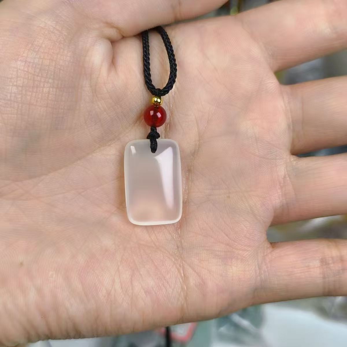 Natural Chalcedony Peace Tablet Pendant Minimal Rectangular Gemstone Amulet Smooth Polished Stone Necklace Charm26022002