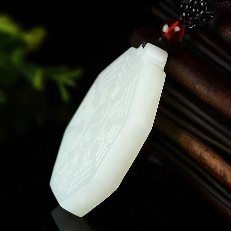 Natural White Jade Taiji Bagua Pendant Octagonal Yin Yang Carved Gemstone Amulet Traditional Symbol Necklace26022102