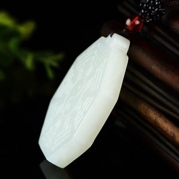 Natural White Jade Taiji Bagua Pendant Octagonal Yin Yang Carved Gemstone Amulet Traditional Symbol Necklace26022102