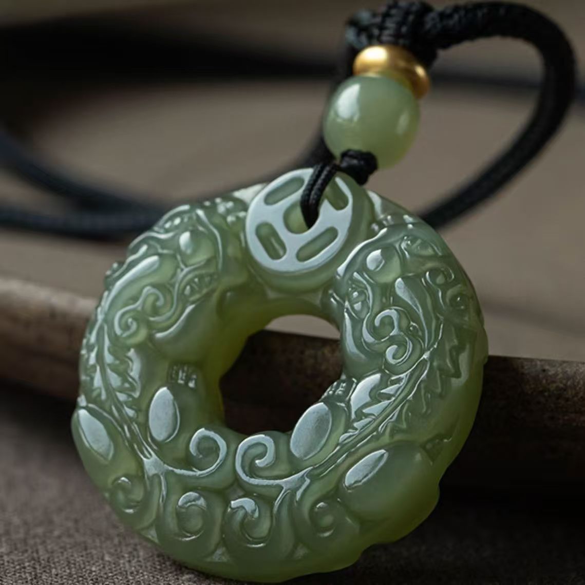 Double Pixiu Jade Peace Buckle Pendant Couple Necklace