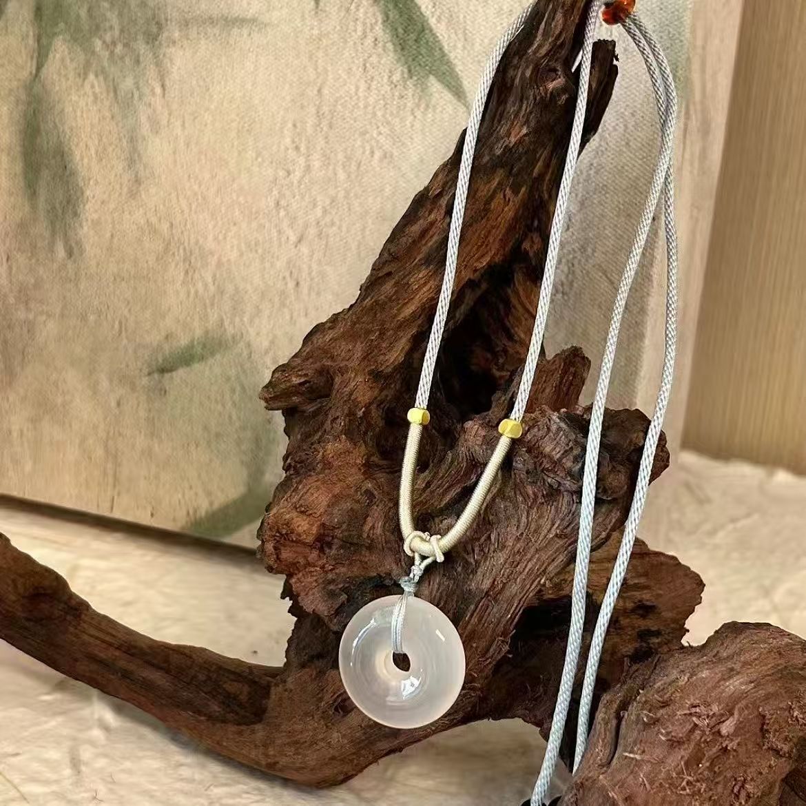 Natural White Agate Peace Buckle Pendant Chalcedony Round Gemstone Necklace Minimalist Circle Charm