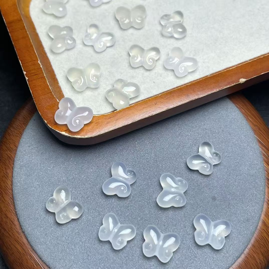 Natural Chalcedony Butterfly Bead Drilled Gemstone Charm DIY Bracelet Jewelry Supply