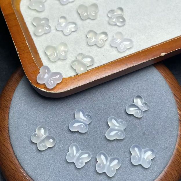 Natural Chalcedony Butterfly Bead Drilled Gemstone Charm DIY Bracelet Jewelry Supply