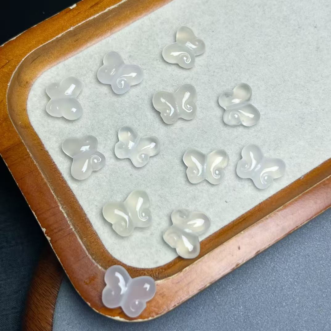 Natural Chalcedony Butterfly Bead Drilled Gemstone Charm DIY Bracelet Jewelry Supply