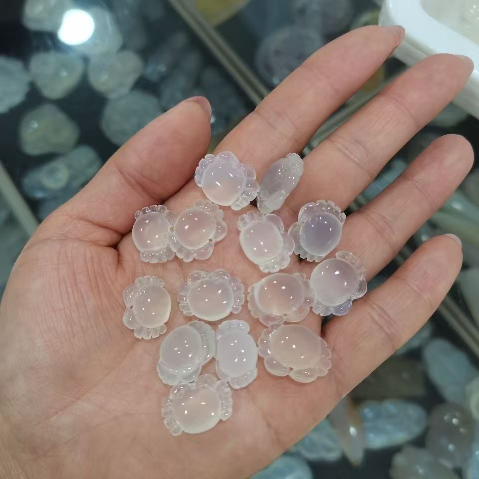 Natural Chalcedony Crab Pendant Cute Gemstone Charm DIY Bracelet Jewelry Supply26022109
