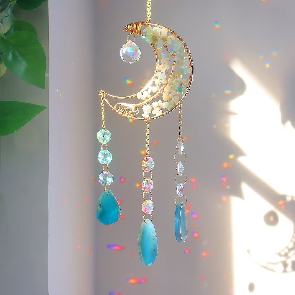 Moon Agate Slice Crystal Suncatcher Hanging Decor