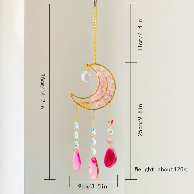 Moon Agate Slice Crystal Suncatcher Handmade Chip Stone Hanging Wind Chime Decor