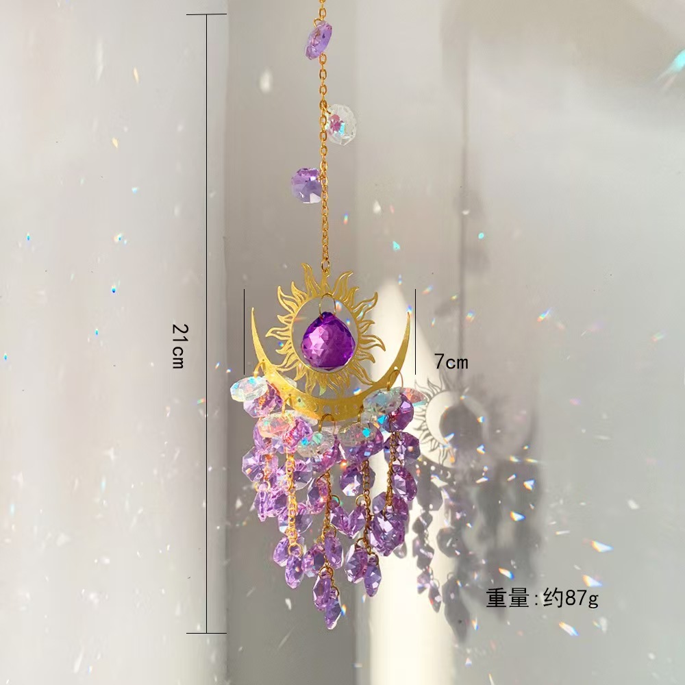 Sun Moon Crystal Suncatcher Hanging Ornament Rainbow Prism Window Decor