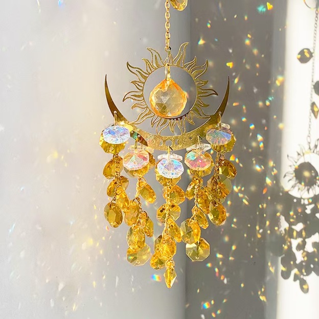 Sun Moon Crystal Suncatcher Hanging Ornament Rainbow Prism Window Decor